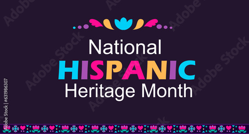 Illustration Vector for Hispanic heritage month. Vector web banner, poster, card for social media and networks. with Papel Picado pattern, perforated paper on black background perfect for social media