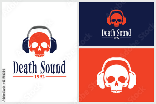 Skull And Headphones Vector Emblem Design. Logo Design For Music Studio, Recording And Music Fest