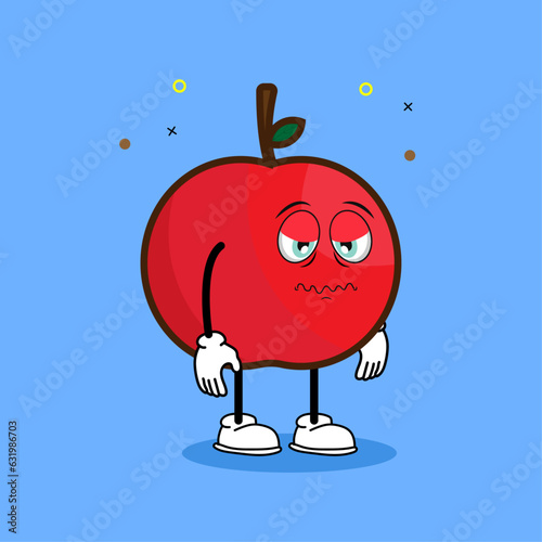 A cute apple character with a lethargic and uninspired face