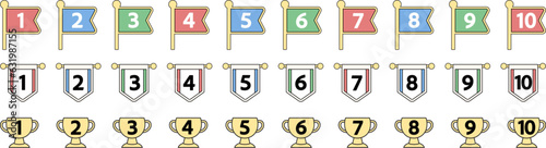 Number icon set/illustration/winning cup/line/decoration/simple/ranking/ranking/flag/colorful