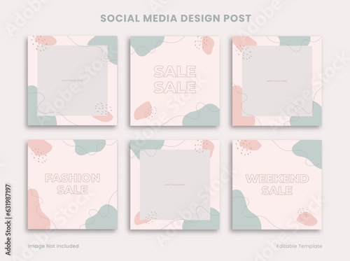 Set of Editable Social Media Instagram Design Post Template, Decorated with Cute Pink Organic Object Frame. Suitable for Promotion, Advertising, Presentation, Product Fashion, Beauty, Cosmetic, Bakery