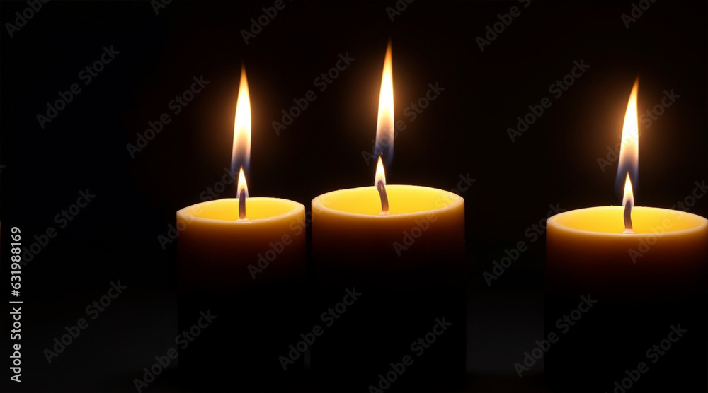 Lit candles on a black background by Generative AI