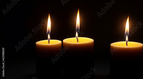 Lit candles on a black background by Generative AI