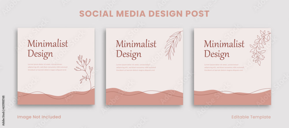Set of Minimalist Pink Social Media Instagram Design Post Template Decorated with Wave And Floral Object. Suitable for Personal Blog, Promotion, Presentation, Advertising, Product Beauty, Fashion