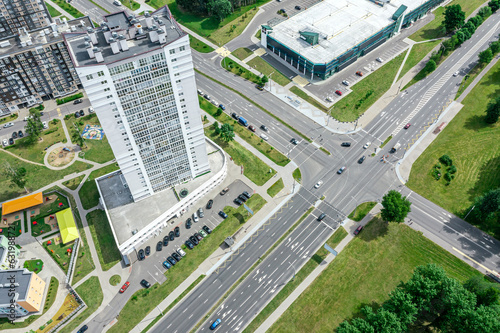 streets intersection at the city. urban landscape on a sunny summer day.