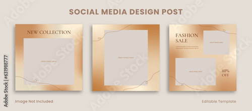 Set of Editable Frame Social Media Instagram Design Post Template Decorated with Golden Gradient and Aesthetic Line. Suitable for Promotion, Advertising, Catalogue Product Fashion, Jewellery, Beauty