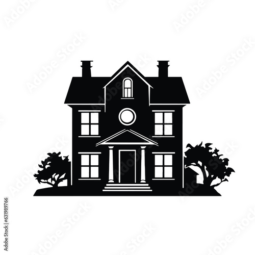 Silhouette of luxury house, vector illustration isolated on white background