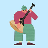 Vector illustration, cheerful musicians play musical instruments. Posters, posters, advertising, booklets, background.	