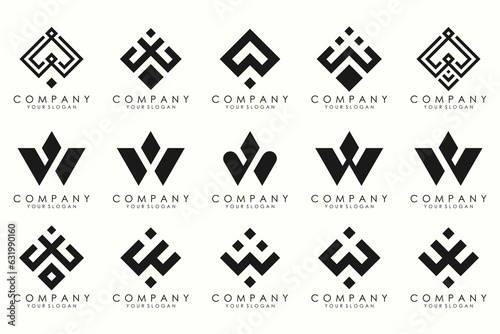 Abstract collection with letters W logo design. creative design logotype W with black color.