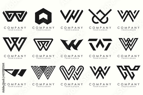 Abstract collection with letters W logo design. creative design logotype W with black color.