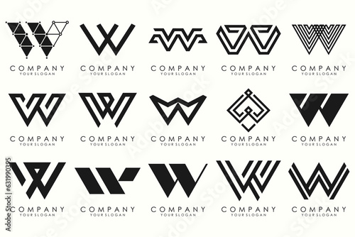 Abstract collection with letters W logo design. creative design logotype W with black color.