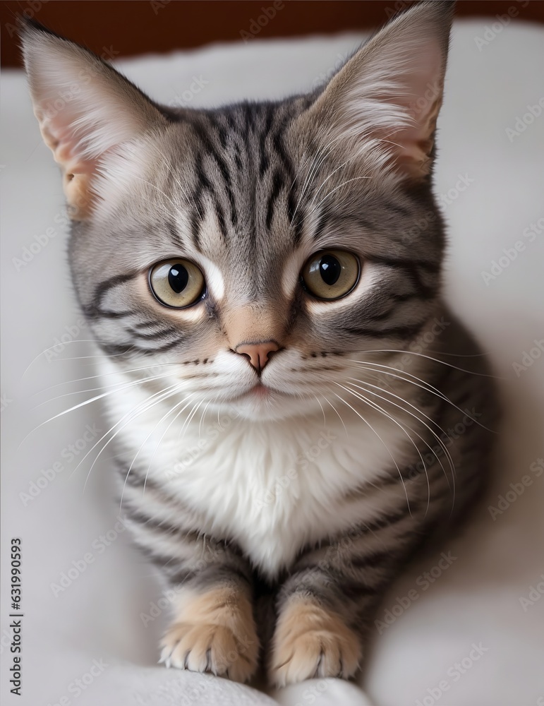 beautiful cute cat with white neck and black stripes and fur - Cute cat pet - cat portrait - Ai