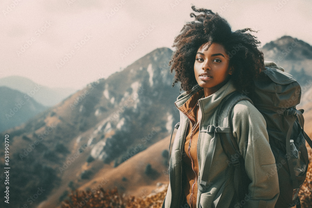 Black young girl walking on mountain top