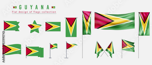 Guyana flag set, flat design of flags collection