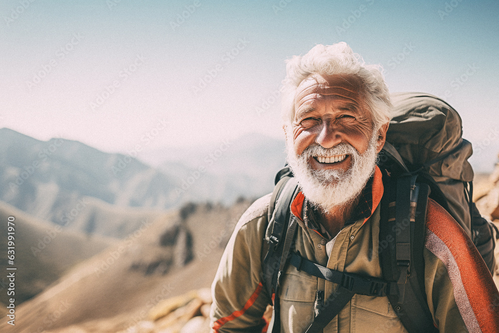 Old man walking on mountain top Old man walking on mountain top