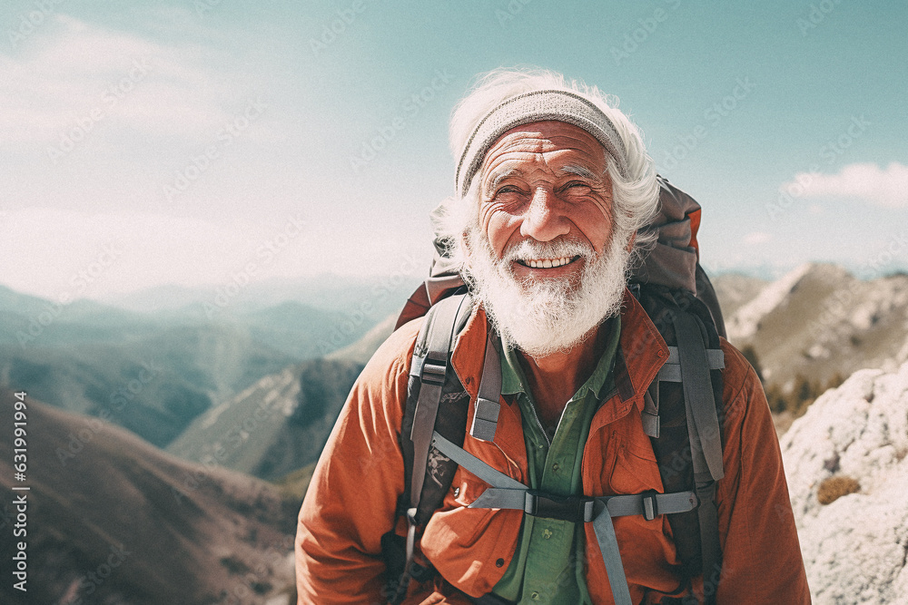 Old man walking on mountain top