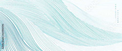 Japanese background with line wave pattern vector. Abstract template with geometric pattern. Ocean wave object in oriental style. 