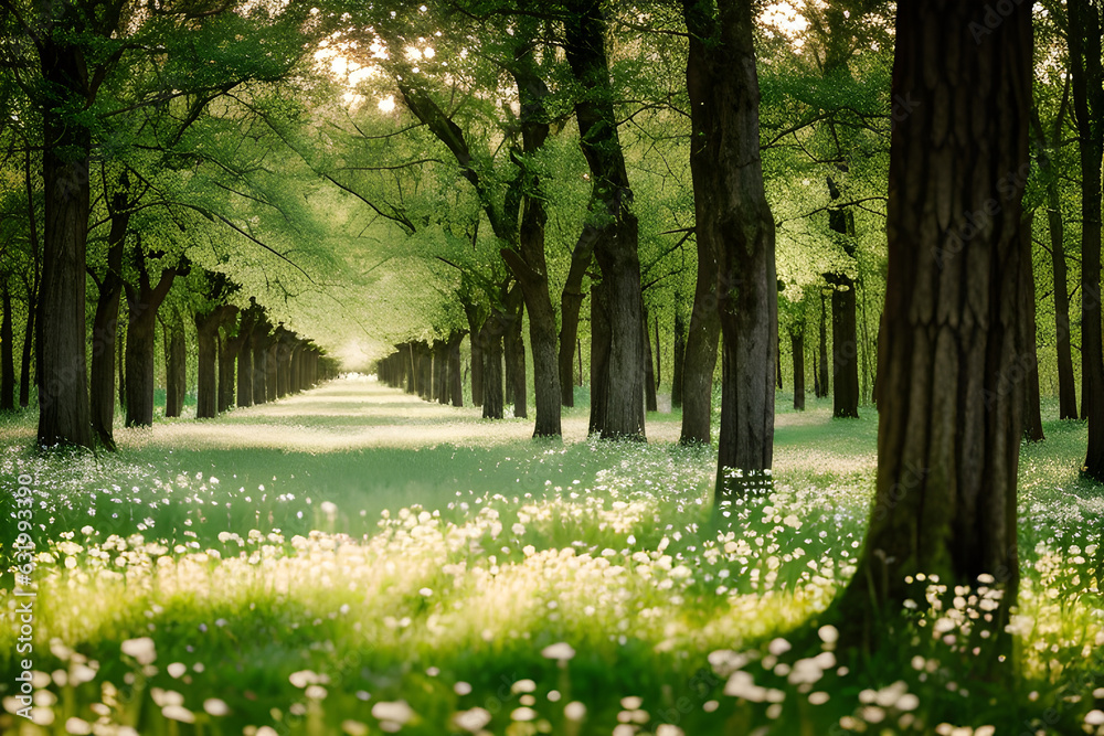 spring in the forest with trees and flowers spring in the forest with trees and flowers