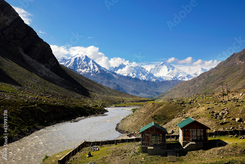 The beautiful mountain view on the way to Rangdum, Kashmir state, India.