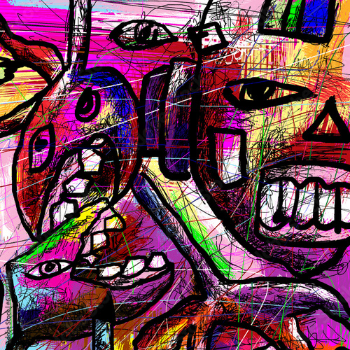 Colorful illustration painting with textured brush strokes, bold, powerful, emotional, in an abstract expressionist style