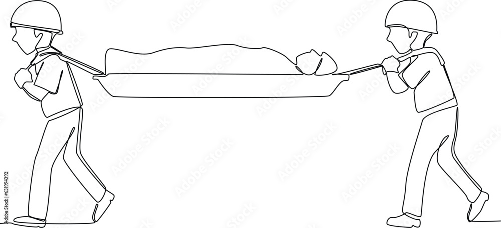 One continuous line drawing of Emergency rescue concept. Doodle vector illustration in simple linear style. One continuous line drawing of Emergency rescue concept. Doodle vector illustration in simple linear style.