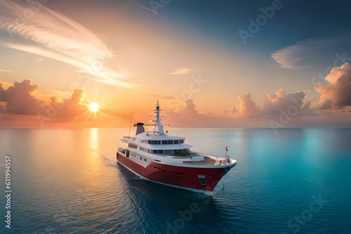 ship at sunset © AI artistic beauty