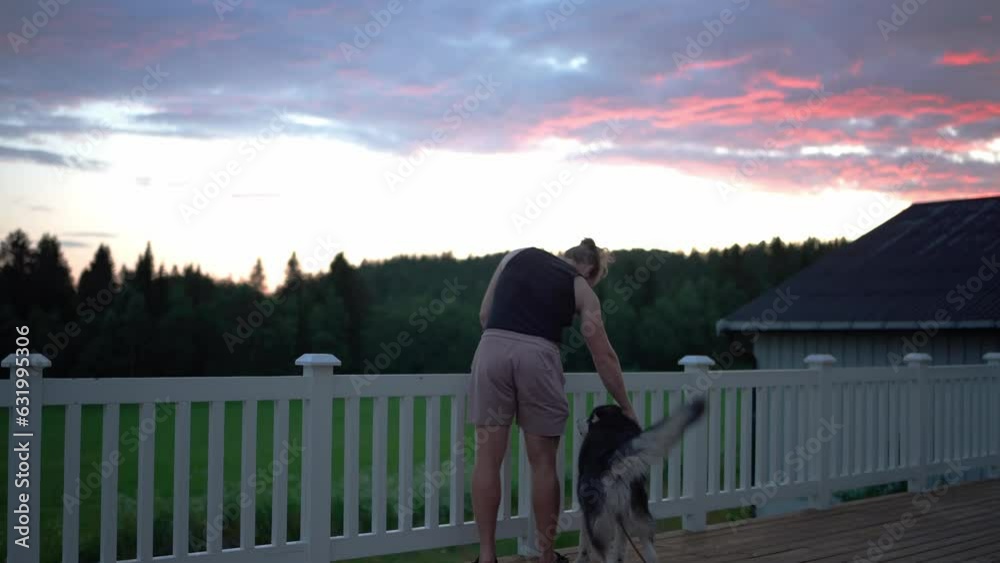 Man Enjoying The Nature View With A Dog Pet During Sunset. Static Shot Man Enjoying The Nature View With A Dog Pet During Sunset. Static Shot