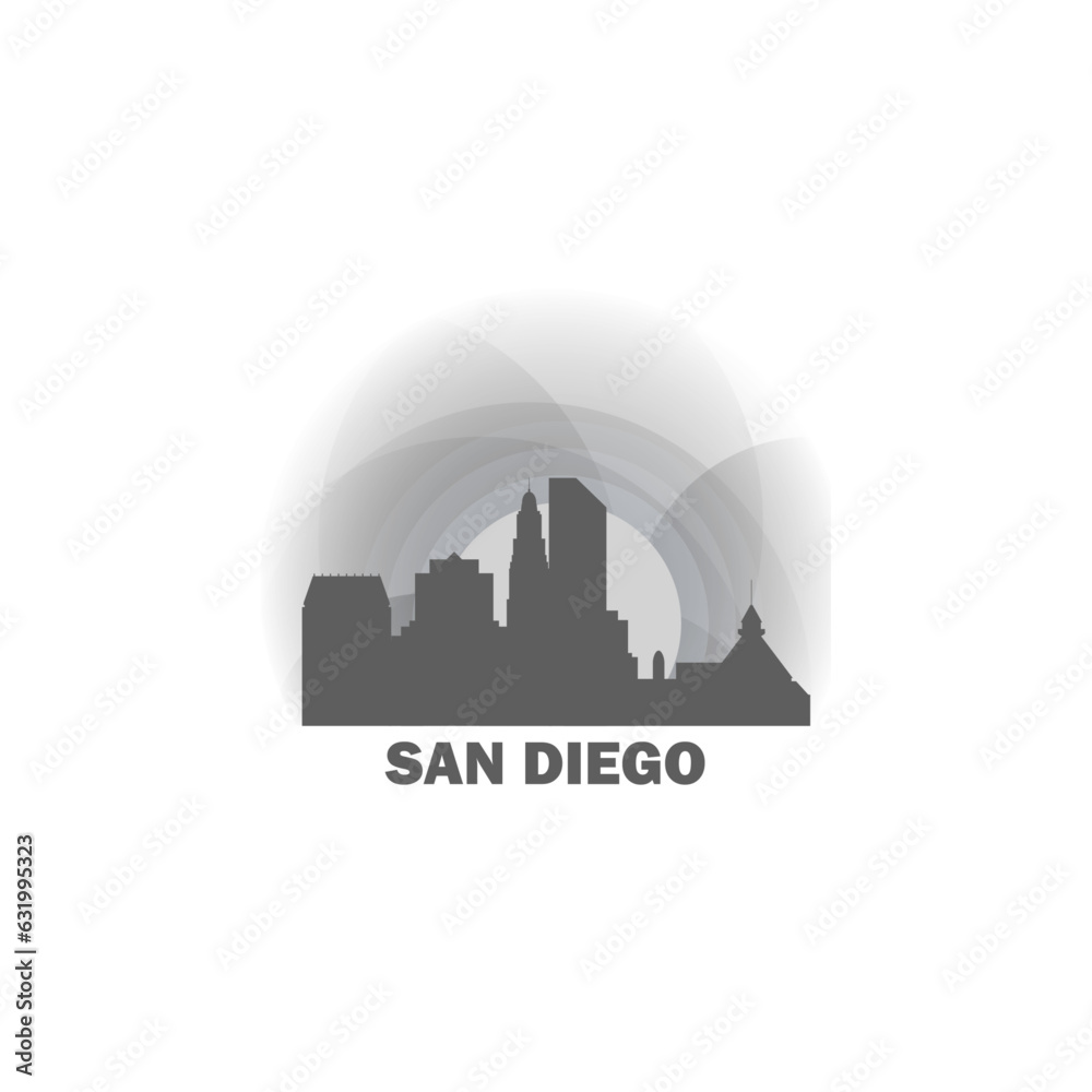 USA United States San Diego cityscape skyline city panorama vector flat modern logo icon. US California American county emblem idea with landmarks and building silhouette at sunrise sunset