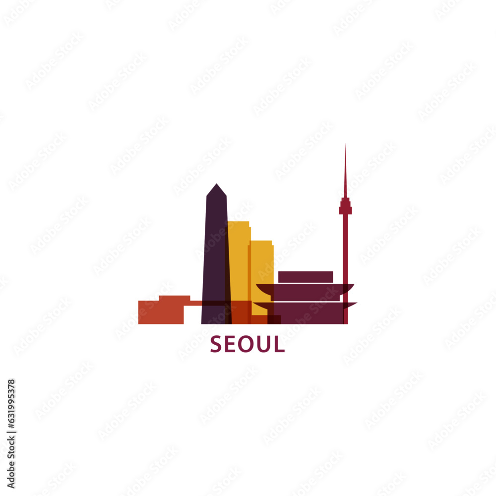 South Korea Seoul cityscape skyline city panorama vector flat modern logo icon. Asian Korean region emblem idea with landmarks and building silhouettes