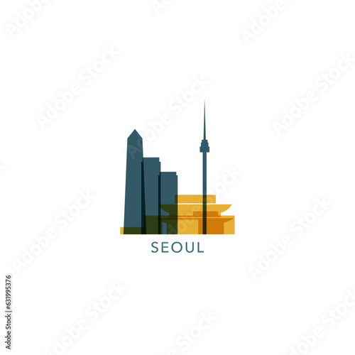 South Korea Seoul cityscape skyline city panorama vector flat modern logo icon. Asian Korean region emblem idea with landmarks and building silhouettes
