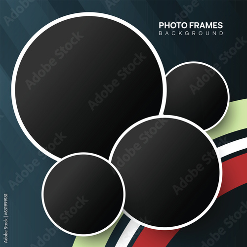 Modern Photo frames design. Set of circle photo collage with editable background illustration.