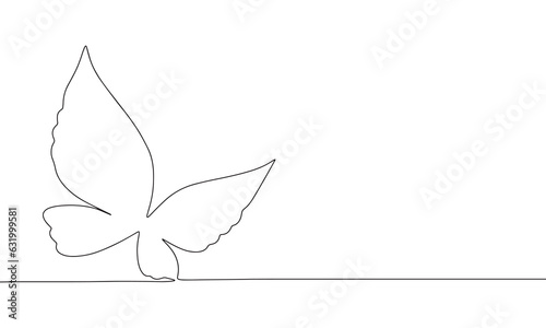 Butterfly silhouette. One line continuous concept butterfly banner. Line art, outline, silhouette, vector illustration.
