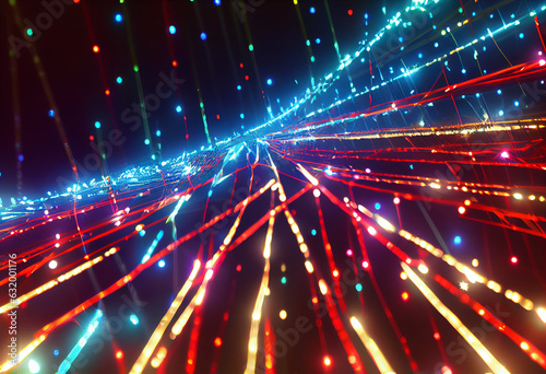 Colorful bright telecommunication data lines with a few sparkles, in the style of realistic lighting. Generative AI