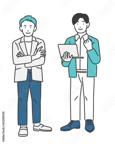 スタートアップ企業で働く若い男性のビジネスパーソンのベクターイラスト素材