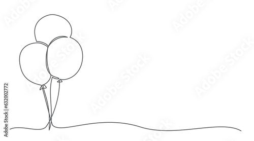 Balloons One line drawing isolated on white background