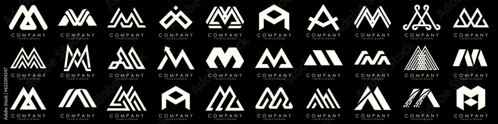 Set of letter M logo design vector. Collection of modern M letter design in white. Set of letter M logo design vector. Collection of modern M letter design in white.
