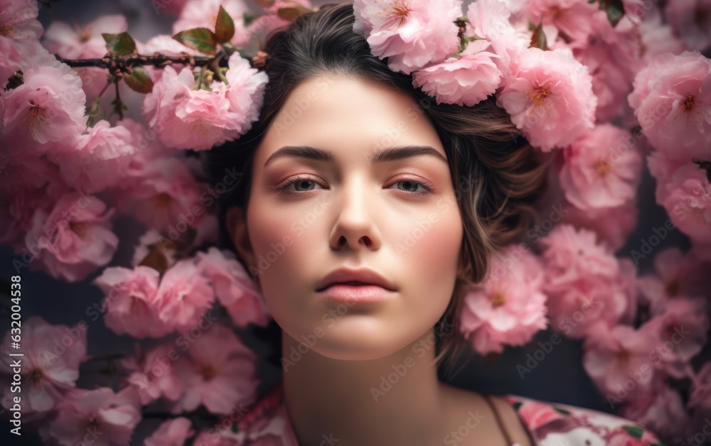 Beautiful woman with sakura flowers