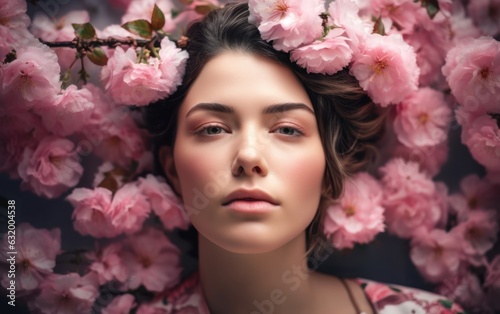 Beautiful woman with sakura flowers © Tisha