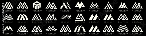 Set of letter M logo design vector. Collection of modern M letter design in white.