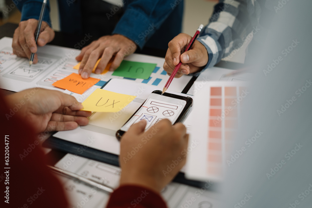 ui designer brainstorming about mobile app interface wireframe design ...