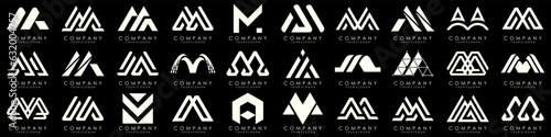 Set of letter M logo design vector. Collection of modern M letter design in white.