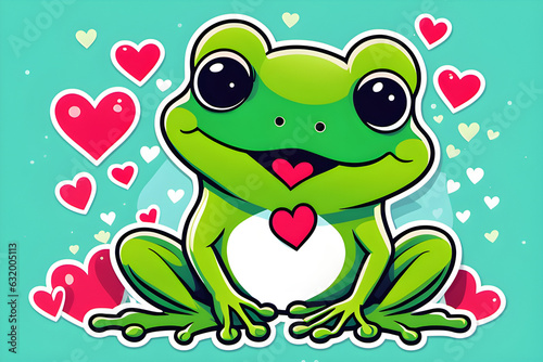 Frog blowing hearts. Generative AI