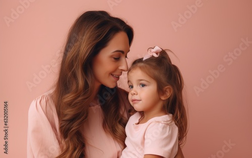 Mother and kid on pink background