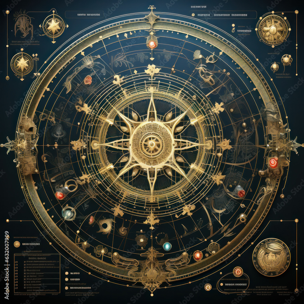 Set of Zodiac signs, golden series of astrological symbols for horoscope theme, generative AI