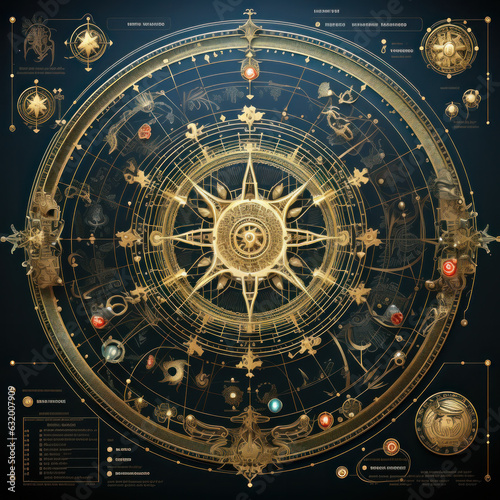 Set of Zodiac signs, golden series of astrological symbols for horoscope theme, generative AI