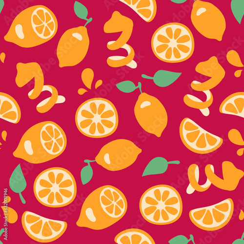 Lemon elements seamless pattern