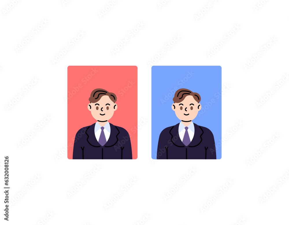 Passport photo. Photo illustration of a man wearing formal attire with a red and blue background. handsome and cool. wear a suit and tie. Flat and minimalist illustration design. vector elements Passport photo. Photo illustration of a man wearing formal attire with a red and blue background. handsome and cool. wear a suit and tie. Flat and minimalist illustration design. vector elements