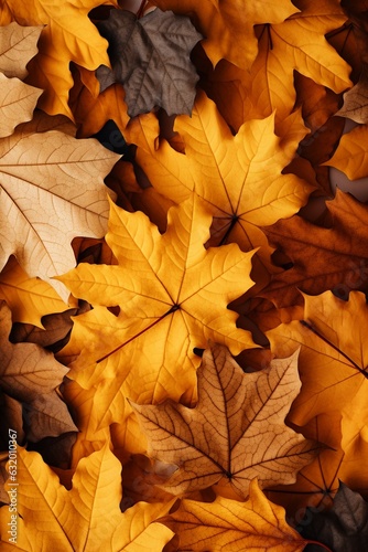 Fall Season Concept, Photo-Realistic Fallen Leaves Created with Generative AI