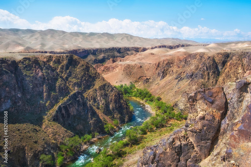 Charyn river in canyon with a rocks in Kazakhstan