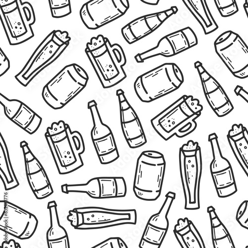 Beer doodle seamless pattern